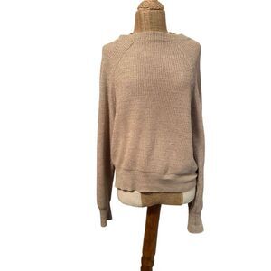 Free People mock neck sweater Sz medium tan blouson sleeve